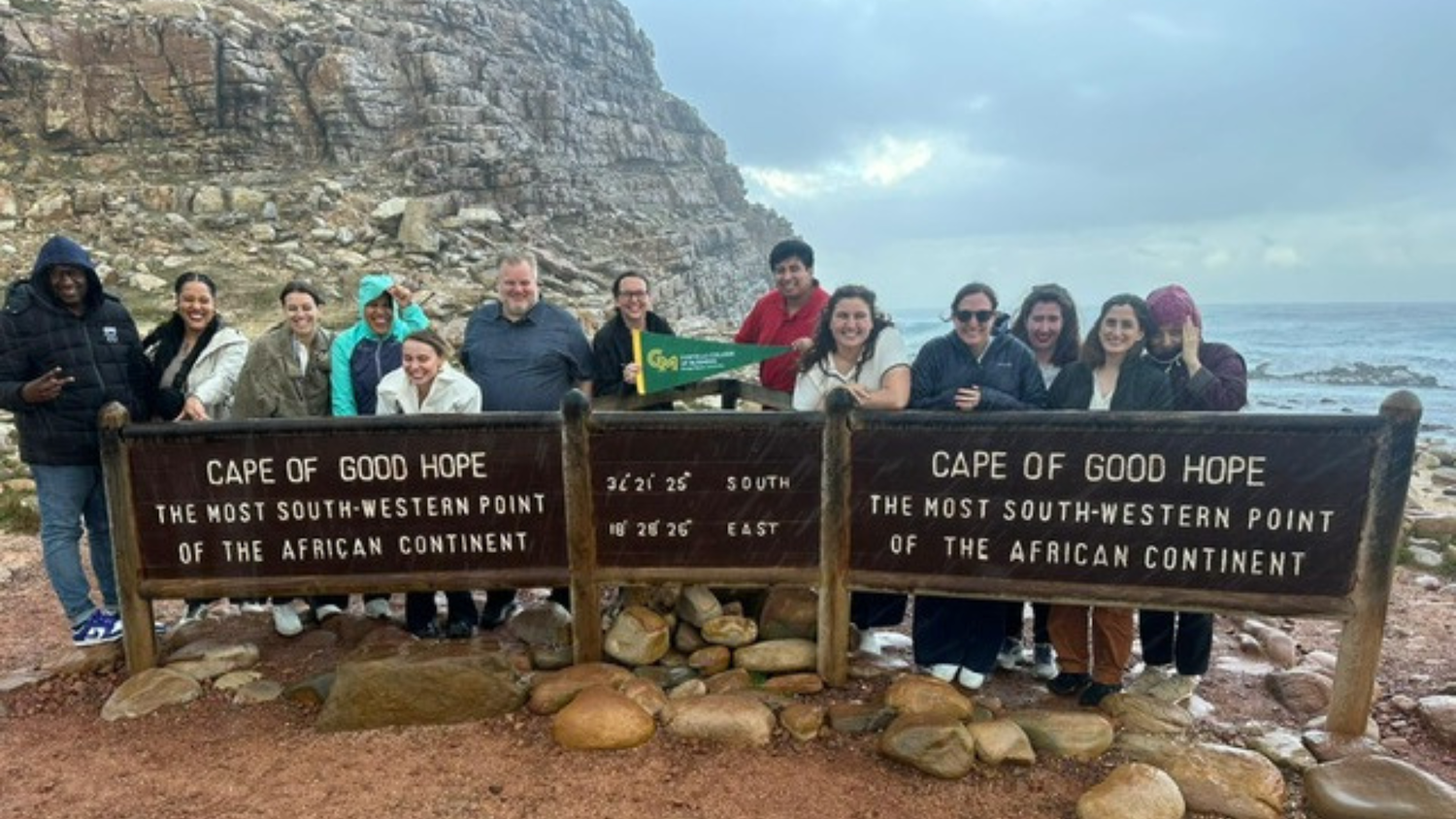 Supreet Singh with the Costello MBA Program’s global residency students at the Cape of Good Hope.