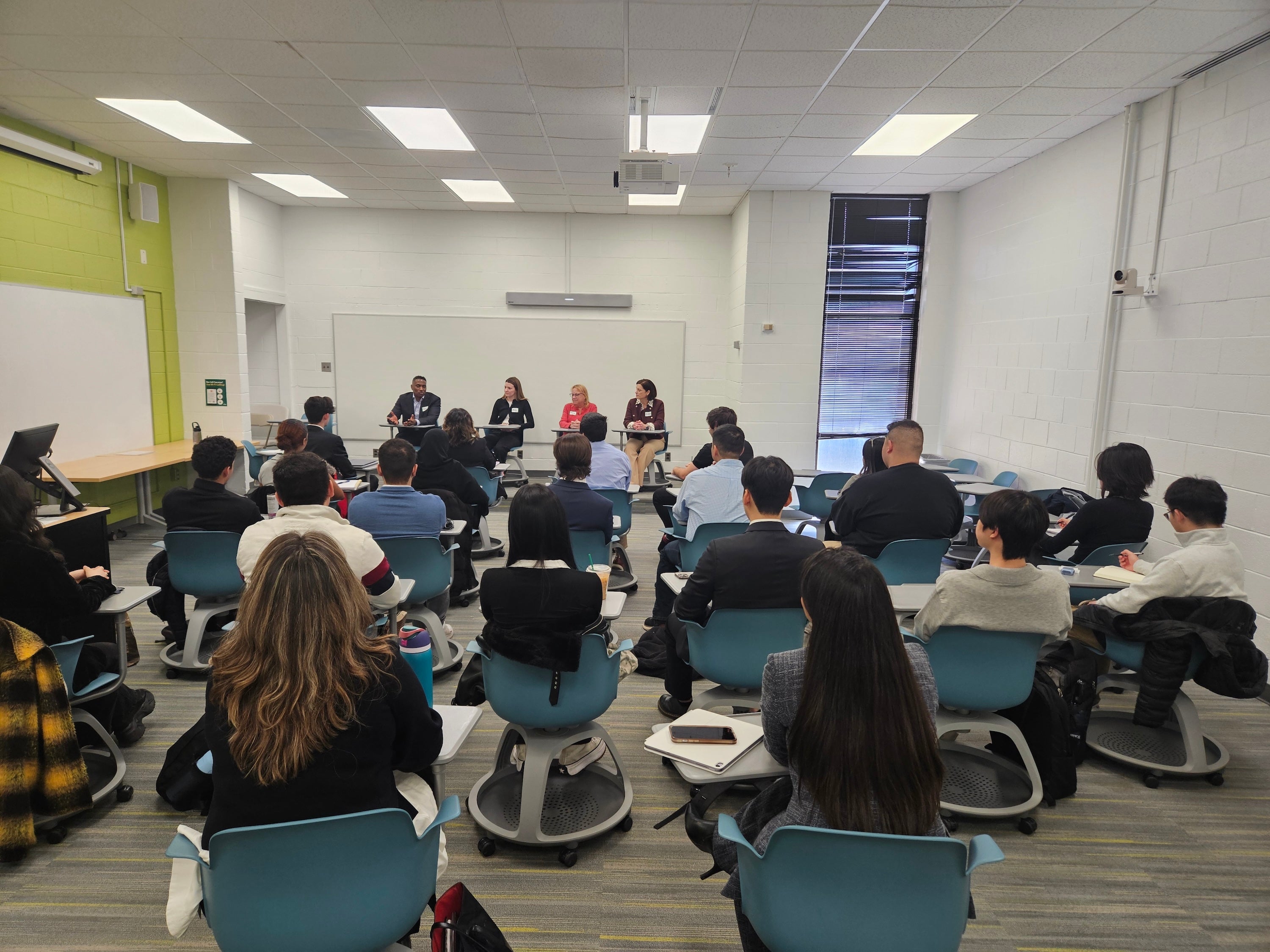 Students participating in an advanced HR class for a career panel and networking session. Photo by Cindy Parker.