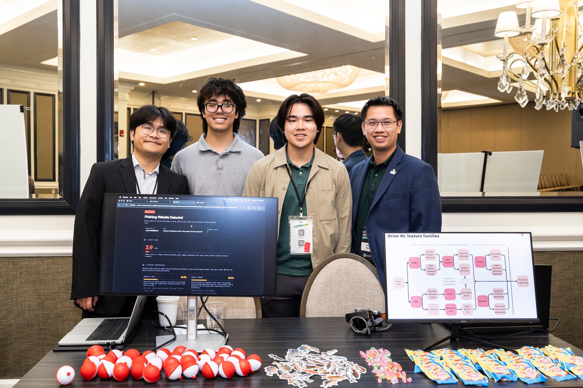 (left to right) Tien Nguyen, Taylor Le, Richard Nguyen, and Brian Ngac at the 2026 Commonwealth Cyber Initiative Symposium. Photo provided by Brian Ngac.