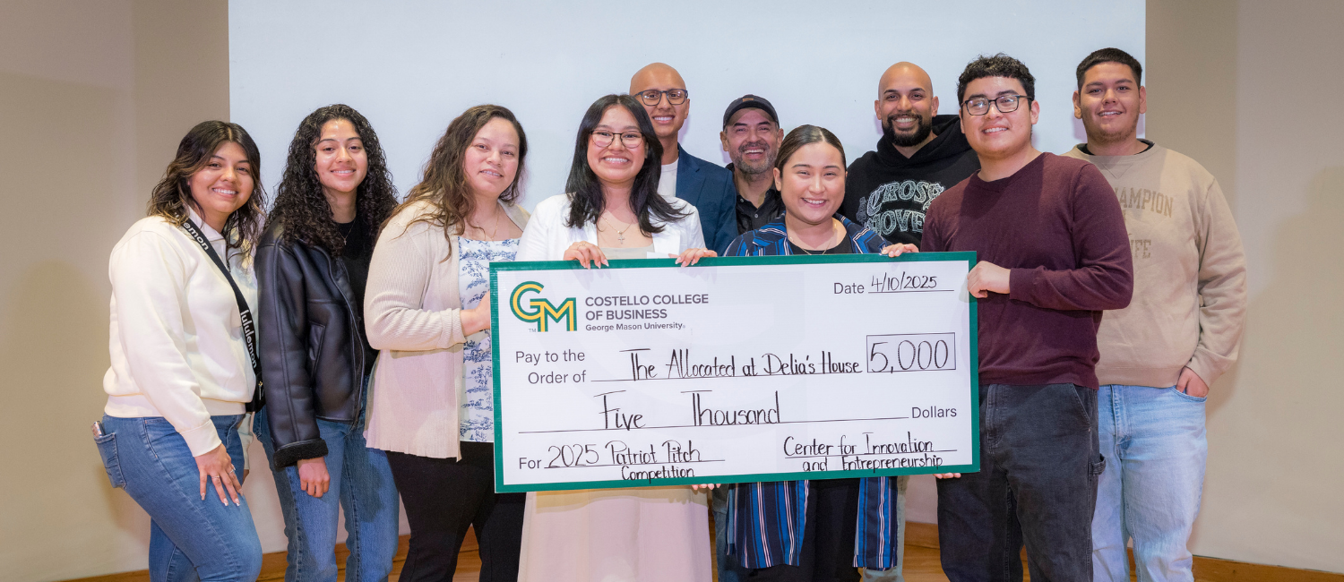 2025 Patriot Pitch Competition Award Winner holding a check of $5,000 to their business venture.